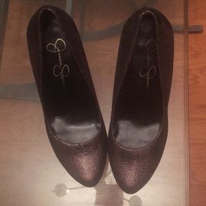 JESSICA SIMPSON BLACK & BRONZE HERRINGBONE SHOES